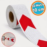 Kırmızı Beyaz Petekli Ok Yönlendirme Reflektörlü Reflektif Yapışkanlı En 10 Cm (50 Metre) Şerit Bant
