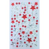 Kırmızı-Beyaz Yıldız Taş Sticker Yapışkanlı Saç, Yüz, Tırnak Ve Süs Taşı Işıltılı Parlak