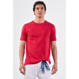Kırmızı Bisiklet Yaka Pamuklu Düz Renk Slim Fit Erkek T-shirt - 2XL