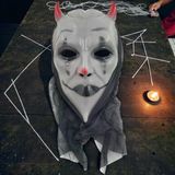 KIRMIZI BOYNUZLU TÜLLÜ GRİ ŞEYTAN MASKESİ CADILAR BAYRAMI KORKU MASKESİ DEVİL MASK HALLOWEEN MASK