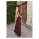 kırmızı butiks Kahve Dubai Güpürlü Maxi Elbise