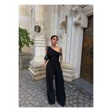 kırmızı butiks Siyah Tek Omuz Büzgülü Salaş Tulum