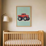 Kırmızı Canavar Kamyon Çocuk Odası Duvar Posteri Çerçeveli Tablo Duvar Dekorasyonu - 30 x 40 - Ahşap Çerçeveli