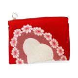 Kırmızı Çanta, El Yapımı Beyaz Çiçek Dantel Detaylı, Fermuarlı Portföy, Özel Tasarım Clutch