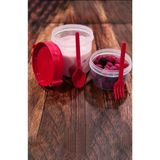 Kırmızı Çift Hazneli Çatal Kaşıklı Müsli Yemek Saklama Kabı 1100 ml - Açık Gri - Seçenek 1