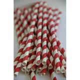 Kırmızı Çizgili Beyaz Kağıt Pipet 6Mmx19,7Cm -20 Adet