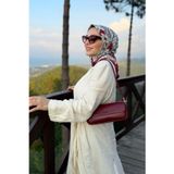 Kırmızı Çizim Etnik Desen Twill İpek Eşarp