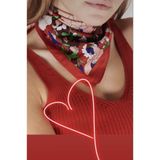 Kırmızı & Çok Renkli Çiçek Desenli Ipek Saten Fular NFS392032