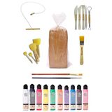 Kırmızı Çömlek Çamuru 10 Kg Artdeco 10x140 Ml Akrilik Boya Kesme Teli 5'li Ebeşuar Fırça Ponpon Set