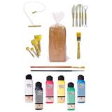 Kırmızı Çömlek Çamuru 10 Kg Artdeco 6x140 Ml Akrilik Boya Kesme Teli 5'li Ebeşuar Fırça Ponpon Set