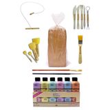 Kırmızı Çömlek Çamuru 10 Kg Artdeco Akrilik Boya 6x75 Ml Pastel Kesme Teli 5'li Ebeşuar Fırça Ponpon