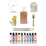 Kırmızı Çömlek Çamuru 5 Kg Artdeco 10X140 Ml Akrilik Boya Kesme Teli 5'Li Ebeşuar Fırça Ponpon Set