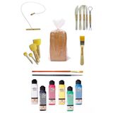 Kırmızı Çömlek Çamuru 5 kg Artdeco 6x140 ml Akrilik Boya Kesme Teli 5'li Ebeşuar Fırça Ponpon Set