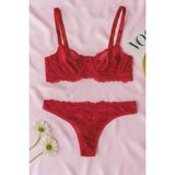 Kırmızı Dantel Bralet & Külot Iç Giyim Takımı - 80 cm - Beyaz