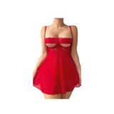 Kırmızı Dantel Detaylı Babydoll, Şeffaf Tül, Askılı, İç Giyim