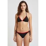 Kırmızı Dantel Detaylı Siyah Bikini Takımı - Ayarlanabilir İpli, İçten Şardonlu, Kadın Mayo