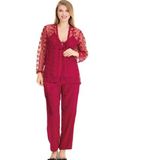 Kırmızı Dantel Sabahlıklı Saten Pijama Takımı, S, LD15251-198IGP101173