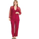 Kırmızı Dantel Sabahlıklı Saten Pijama Takımı, XL, LD15251-198IGP101176
