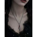 Kırmızı Detaylı Yılan Figürlü Gotik Kolye Unisex Metal Zincir