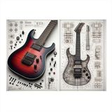 Kırmızı Elektro Gitar Tasarımı Modern Mdf Tablo 25cmX 35cm
