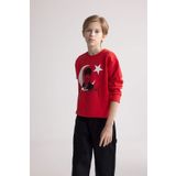 Kırmızı Erkek Çocuk New Regular Fit Bisiklet Yaka Atatürk Baskılı Sweatshirt