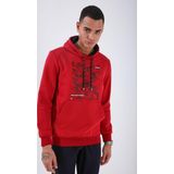 Kırmızı Erkek Kamuflaj Desen Baskılı Standart Kalıp Kapüşonlu Sweatshirt-87884