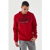 Kırmızı Erkek Yazı Nakışlı Standart Kalıp Kapüşonlu Sweatshirt-87887