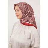 Kırmızı Etnik Desen Twill İpek Eşarp