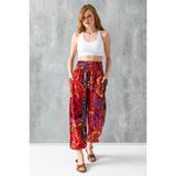 Kırmızı Etnik Desenli Kadın Şalvar Yoga Pantolonu %100 Viskon Çift Cepli - 2460 - 2XL