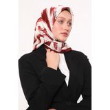 Kırmızı Fırça İzi Desen Twill İpek Eşarp