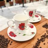 Kırmızı Gelincik desenli kahve fincanı 2'li takım