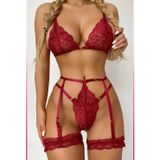 Kırmızı Göğüs Dantelli Seksi Jartiyer Takım