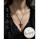 Kırmızı Gotik Haç Kolye – Diken Detaylı Unisex Vintage Kolye 60 Cm