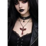 Kırmızı Gotik Haç Kurukafa Butterfly Figürlü Unisex Kolye