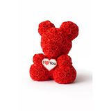 Kırmızı Gül Desenli Teddy Ayıcık – I Love You Kalpli Romantik Dekoratif Ayı, Sevgiliye Özel Hediye