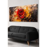 Kırmızı Gül Yağlı Boya Görünümlü Arka Plan Tek Parça Kanvas - Canvas Tablo, 120 x 65
