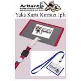 Kırmızı İpli Yaka Kartı 1 Adet Ayarlanabilir Boyuna Asma Kimlik Koruyuculu PVC Kırmızı Yaka Kartlığı Seyehat Ofis Okul Büro