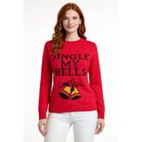 Kırmızı Jingle Bells Yazılı Yılbaşı Kazağı - Kırmızı