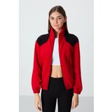 Kırmızı Kalın Yumuşak Dokulu Dik Yaka Oversize Nakışlı Polar Kadın Sweatshirt - 97293