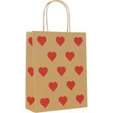 Kırmızı Kalp Desenli Kraft Karton Çanta - 18X8X24 cm Hediyelik Paketleme 50 Adet - Standart