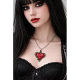 Kırmızı Kalp Ve Haç Detaylı Gotik Kolye Unisex Metal Zincir