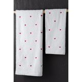 Kırmızı Kalpli Havlu Seti Hamam Seti – 50X90 ve 70X140 cm Banyo Havlu Takımı - 70 x 140 cm - Beyaz