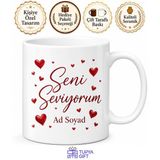 Kırmızı Kalpli Seni Seviyorum İsimli Sevgili Kupası Hediye Bardak