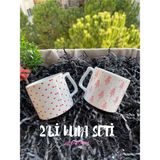 Kırmızı Kalpli ve Pembe Yılbaşı Ağacı Temalı 2'li Hediye Kupa Seti - Seçenek 1