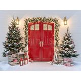 Kırmızı Kapı Arka Planı ile Büyüleyici Noel Manzarası 200X150CM, Stüdyo Fonu - -