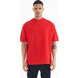 Kırmızı Kapüşonlu Kol Etiket Detaylı Oversize Erkek T-shirt - 88179