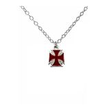 Kırmızı Kare Detaylı Haç Figürlü Unisex Kolye – 60 Cm Zincirli, Gotik & Vintage Metal Takı