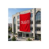 Kırmızı Kelime-i Tevhid Bayrağı 140gr Premium Raşel Kumaş 6x9 metre