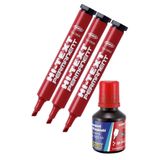 Kirmizi Kesik Uclu Markor Permanent Kalem 3 Adet Hi-Text Marker Murekkep Kirmizi 30 Ml 1 Adet Brons Koli Kalemi