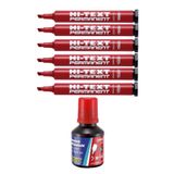 Kirmizi Kesik Uclu Markor Permanent Kalem 6 Adet Hi-Text Marker Murekkep Kirmizi 30 Ml 1 Adet Brons Koli Kalemi